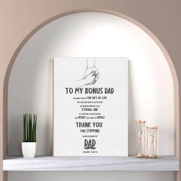 Multicolor_to_My_Bonus_Dad_Print_Canvas_Home_Wall_Art_D??or_Thank_You_Bonus_Dad_Painting_12_x_16_Poster_Framed_Ready_to_Hang_Step_Dad_Gift