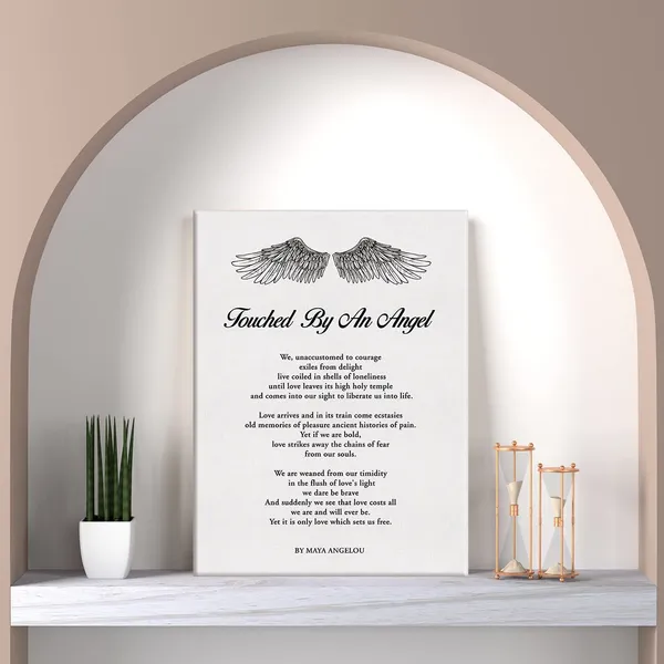 Multicolor_Touched_By_An_Angel_Poem_Print_Canvas_Wall_Art_Home_Decor_We_Unaccustomed_to_Courage_Exiles_From_Delight_Painting_12_x_16_Canvas_Poster_Framed_Ready_to_Hang