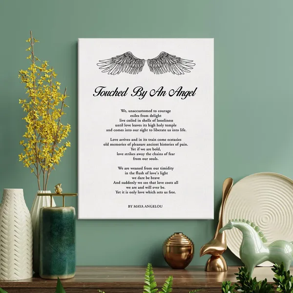 Multicolor_Touched_By_An_Angel_Poem_Print_Canvas_Wall_Art_Home_Decor_We_Unaccustomed_to_Courage_Exiles_From_Delight_Painting_12_x_16_Canvas_Poster_Framed_Ready_to_Hang