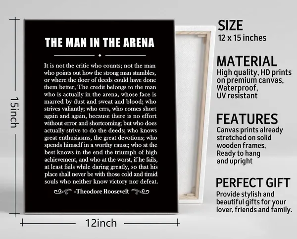 Multicolor_Canvas_Wall_Art_The_Man_in_the_Arena_Inspirational_Quote_Theodore_Roosevelt_Canvas_Prints_Poster,_Office_Living_Room_Bedroom_Wall_Art_Decor,_Inspirational_Gift_|_For_Men_Boys_Teens_Entrepreneur_12x15