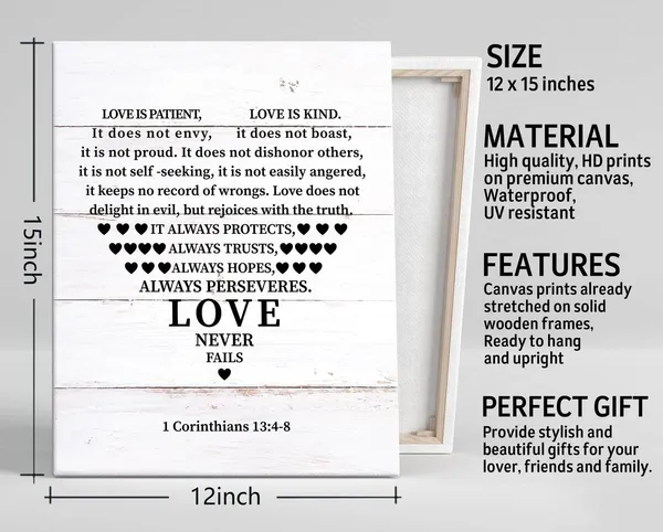 Multicolor_Christian_Canvas_Wall_Art_Love_is_Patient_Love_is_Kind_1_Corinthians_13:4-8,_Inspirational_Canvas_Prints_Poster_Home_Wall_Art_Decor,_Hanging_Farmhouse_Wall_Decor,_Great_Art_Gift_|_For_Christian_12_x_16