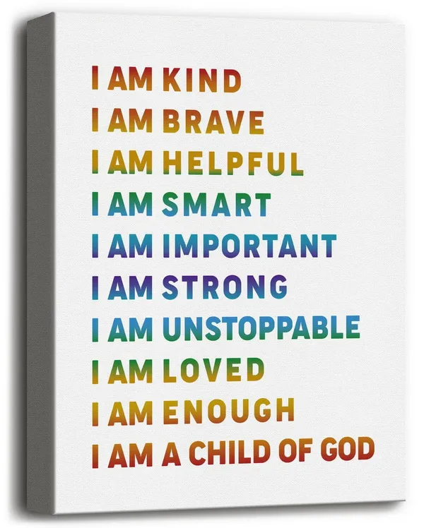 Multicolor_I_Am_Kind_I_Am_A_Child_of_God_Inspirational_Quote_Canvas_Wall_Art_Decor,_Kids_Affirmation_Canvas_Prints_Poster_Wall_Art,_Canvas_Wall_Art_|_For_Nursery,_Kid's_Room_Decor,_Education_|_For_Children_12_x_16_in