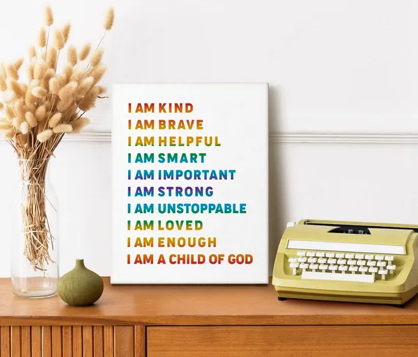 Multicolor_I_Am_Kind_I_Am_A_Child_of_God_Inspirational_Quote_Canvas_Wall_Art_Decor,_Kids_Affirmation_Canvas_Prints_Poster_Wall_Art,_Canvas_Wall_Art_|_For_Nursery,_Kid's_Room_Decor,_Education_|_For_Children_12_x_16_in