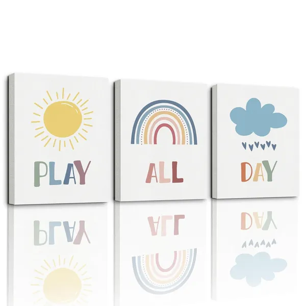 Multicolor_3_Pieces_Canvas_Wall_Art,_Inspirational_Wall_Art,_Rainbow_Sun_Cloud_Painting_Artwork_|_For_Playroom_Decor,_Positive_Home_Decor,_Nursery_Wall_Art,_Poster_Decor_|_For_Kids_Boys_Room,_Play_All_Day_Posters