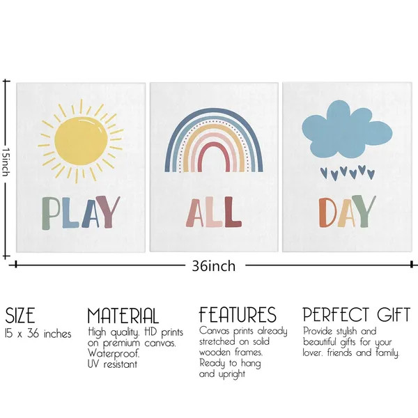 Multicolor_3_Pieces_Canvas_Wall_Art,_Inspirational_Wall_Art,_Rainbow_Sun_Cloud_Painting_Artwork_|_For_Playroom_Decor,_Positive_Home_Decor,_Nursery_Wall_Art,_Poster_Decor_|_For_Kids_Boys_Room,_Play_All_Day_Posters