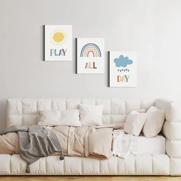 Multicolor_3_Pieces_Canvas_Wall_Art,_Inspirational_Wall_Art,_Rainbow_Sun_Cloud_Painting_Artwork_|_For_Playroom_Decor,_Positive_Home_Decor,_Nursery_Wall_Art,_Poster_Decor_|_For_Kids_Boys_Room,_Play_All_Day_Posters