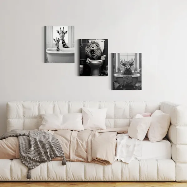 Multicolor_3_Pieces_Canvas_Wall_Art,_Bathroom_Wall_Art,_Giraffe_Lion_&_Cow_in_Bathtub_|_For_Funny_Bathroom_Wall_Decor,_Farmhouse_Home_Bathroom_Decor_Sets,_Vintage_Humor_Animals_Canvas_Poster_|_For_Bathroom_Decor