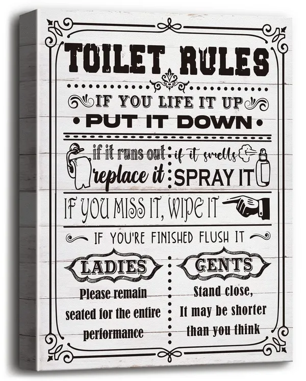 Multicolor_Bathroom_Funny_Canvas_Wall_Art_Rustic_Toilet_Rules_Prints_Signs,_Canvas_Prints_Poster_Wall_Art_|_For_Bathroom_Laundry_Room_Decor,_Print_HD_Picture_Artwork_Home_Decor,_Size_12x15