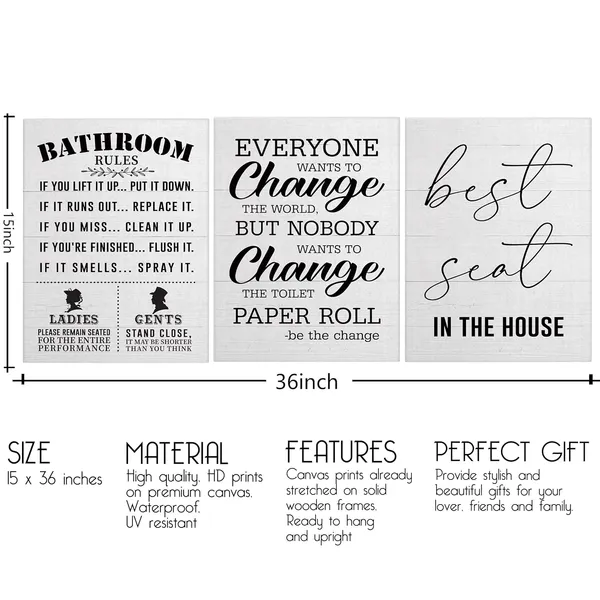Multicolor_3_Pieces_Canvas_Wall_Art,_Funny_Bathroom_Canvas_Wall_Art,_Best_Seat_In_the_House_Prints,_Farmhouse_Home_Bathroom_Decor,_Bathroom_Rules_Canvas_Painting,_Wall_Decoration_|_For_Bathroom_Restroom_Toilet