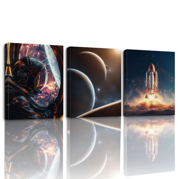 Multicolor_3_Pieces_Canvas_Wall_Art,_Space_Shuttle_Astronaut_Wall_Art_Decor_|_For_Boys_Bedroom_Teens_Room,_Space_Posters_Pictures_Sets,_Astronomy_Lover_Home_Decor,_Living_Room_Decor,_Planet_Astronaut_Wall_Decor