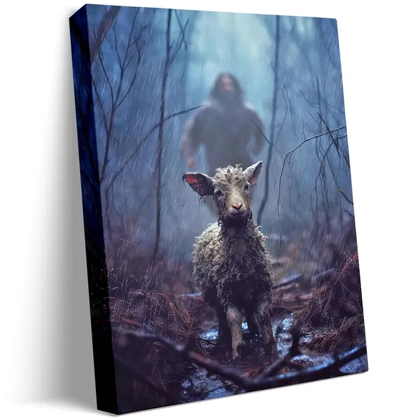 Multicolor_GUN_SUPPLIES_OUTLET_LLC_Jesus_and_Lamb_Canvas_Wall_Art_Jesus_Chasing_After_Lamb_Picture_Religious_Christian_Home_Decor_Print_12x16_inch