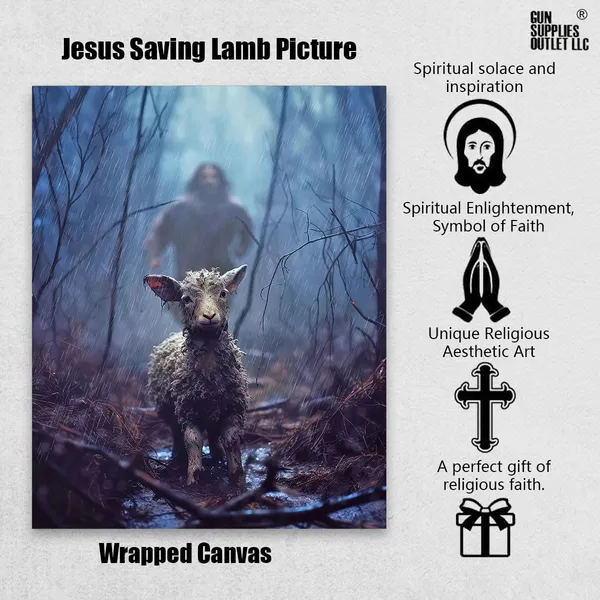 Multicolor_GUN_SUPPLIES_OUTLET_LLC_Jesus_and_Lamb_Canvas_Wall_Art_Jesus_Chasing_After_Lamb_Picture_Religious_Christian_Home_Decor_Print_12x16_inch