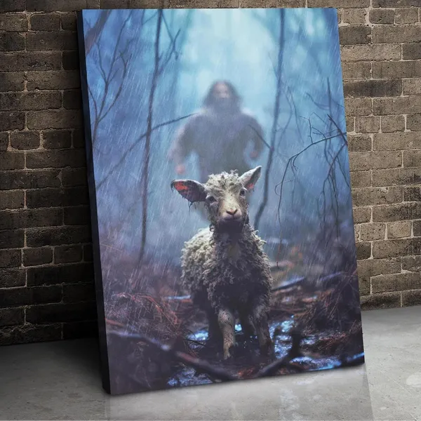 Multicolor_GUN_SUPPLIES_OUTLET_LLC_Jesus_and_Lamb_Canvas_Wall_Art_Jesus_Chasing_After_Lamb_Picture_Religious_Christian_Home_Decor_Print_12x16_inch