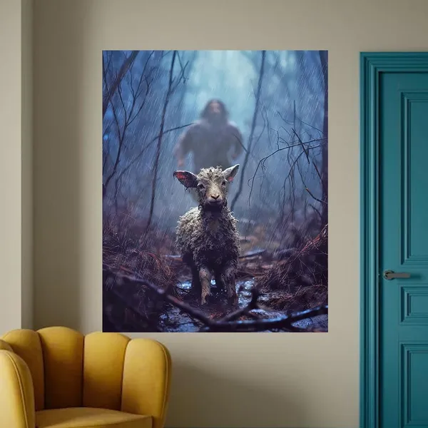 Multicolor_GUN_SUPPLIES_OUTLET_LLC_Jesus_and_Lamb_Canvas_Wall_Art_Jesus_Chasing_After_Lamb_Picture_Religious_Christian_Home_Decor_Print_12x16_inch