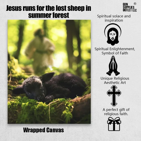 Multicolor_Jesus_and_Lamb_Canvas_Wall_Art_Jesus_Runs_|_For_the_Lost_Sheep_In_Summer_|_Forest_Picture_Wall_Art_Canvas_Print_Christian_Home_Decor_12x16_inch