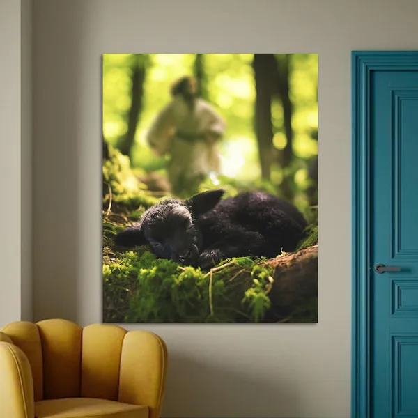 Multicolor_Jesus_and_Lamb_Canvas_Wall_Art_Jesus_Runs_|_For_the_Lost_Sheep_In_Summer_|_Forest_Picture_Wall_Art_Canvas_Print_Christian_Home_Decor_12x16_inch