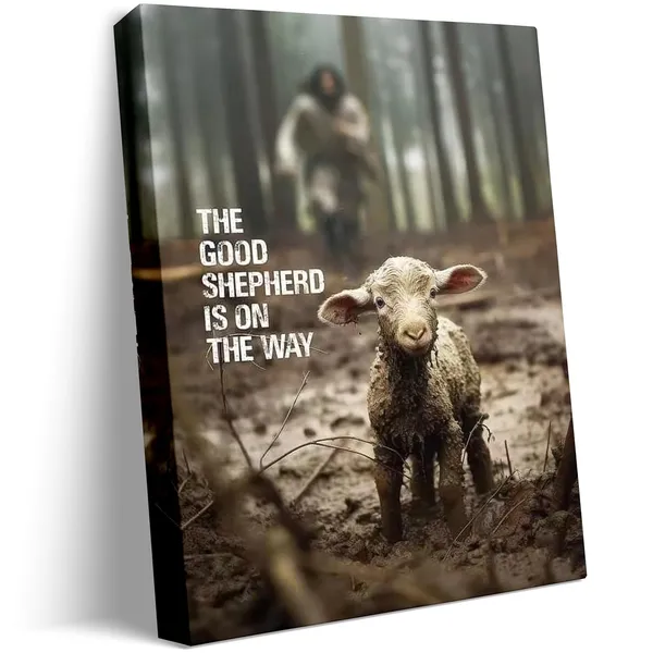 Multicolor_GUN_SUPPLIES_OUTLET_LLC_Christian_Canvas_Wall_Art_Jesus_Saving_Lamb_Picture_Jesus_Running_Art_Christian_Wall_Decor_|_For_Wall_Decor_Bedroom_Decorations_12x16_inch