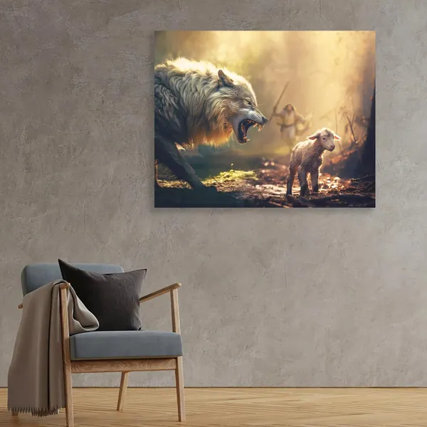 Multicolor_GUN_SUPPLIES_OUTLET_LLC_Christian_Wall_Art_Jesus_Running_Towards_Wolf_and_Lamb_Pictures_Jesus_Art_Wall_Decor_|_For_Living_Room_Bedroom_Church_Decorations_12x16_inch
