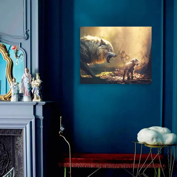 Multicolor_GUN_SUPPLIES_OUTLET_LLC_Christian_Wall_Art_Jesus_Running_Towards_Wolf_and_Lamb_Pictures_Jesus_Art_Wall_Decor_|_For_Living_Room_Bedroom_Church_Decorations_12x16_inch