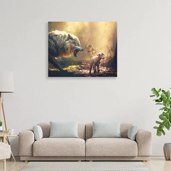 Multicolor_GUN_SUPPLIES_OUTLET_LLC_Christian_Wall_Art_Jesus_Running_Towards_Wolf_and_Lamb_Pictures_Jesus_Art_Wall_Decor_|_For_Living_Room_Bedroom_Church_Decorations_12x16_inch