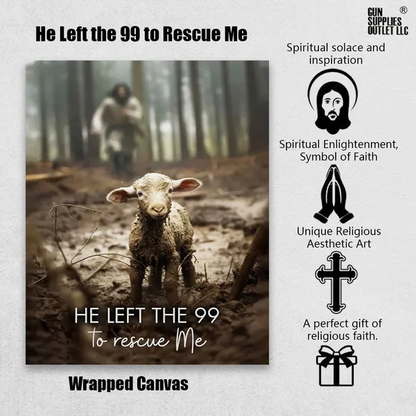 Multicolor_GUN_SUPPLIES_OUTLET_LLC_Jesus_With_The_Sheep_Wall_Art_Jesus_Running_After_Lamb_Canvas_Print_He_Left_the_99_to_Rescue_Me_Jesus_and_Lost_Sheep_Christian_Wall_Art_12x16_inch