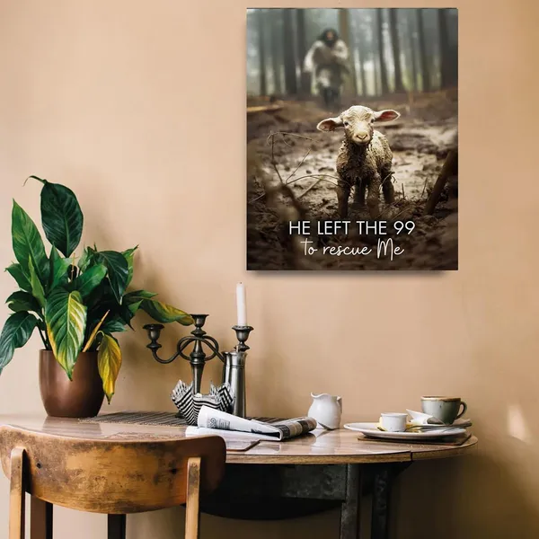 Multicolor_GUN_SUPPLIES_OUTLET_LLC_Jesus_With_The_Sheep_Wall_Art_Jesus_Running_After_Lamb_Canvas_Print_He_Left_the_99_to_Rescue_Me_Jesus_and_Lost_Sheep_Christian_Wall_Art_12x16_inch