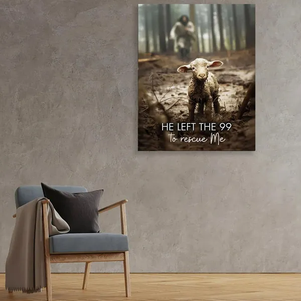 Multicolor_GUN_SUPPLIES_OUTLET_LLC_Jesus_With_The_Sheep_Wall_Art_Jesus_Running_After_Lamb_Canvas_Print_He_Left_the_99_to_Rescue_Me_Jesus_and_Lost_Sheep_Christian_Wall_Art_12x16_inch