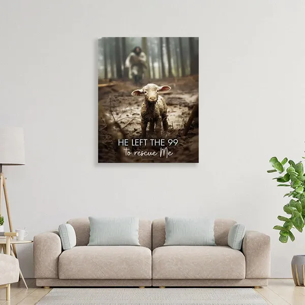 Multicolor_GUN_SUPPLIES_OUTLET_LLC_Jesus_With_The_Sheep_Wall_Art_Jesus_Running_After_Lamb_Canvas_Print_He_Left_the_99_to_Rescue_Me_Jesus_and_Lost_Sheep_Christian_Wall_Art_12x16_inch