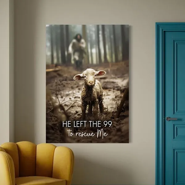 Multicolor_GUN_SUPPLIES_OUTLET_LLC_Jesus_With_The_Sheep_Wall_Art_Jesus_Running_After_Lamb_Canvas_Print_He_Left_the_99_to_Rescue_Me_Jesus_and_Lost_Sheep_Christian_Wall_Art_12x16_inch