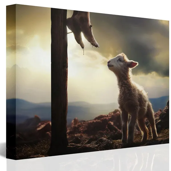 Multicolor_GUN_SUPPLIES_OUTLET_LLC_Jesus_and_Lamb_Canvas_Wall_Art_The_Sacrifice_of_Jesus_Picture_Religious_Christian_Home_Decor_Print_12x16_inch