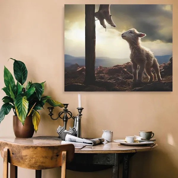 Multicolor_GUN_SUPPLIES_OUTLET_LLC_Jesus_and_Lamb_Canvas_Wall_Art_The_Sacrifice_of_Jesus_Picture_Religious_Christian_Home_Decor_Print_12x16_inch