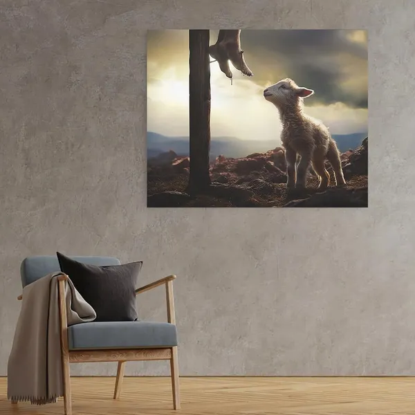 Multicolor_GUN_SUPPLIES_OUTLET_LLC_Jesus_and_Lamb_Canvas_Wall_Art_The_Sacrifice_of_Jesus_Picture_Religious_Christian_Home_Decor_Print_12x16_inch