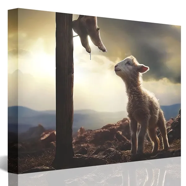 Multicolor_GUN_SUPPLIES_OUTLET_LLC_Jesus_and_Lamb_Canvas_Wall_Art_The_Sacrifice_of_Jesus_Picture_Religious_Christian_Home_Decor_Print_12x16_inch