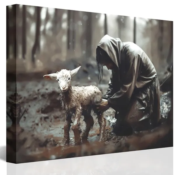 Multicolor_Jesus_and_Lamb_Canvas_Wall_Art_Jesus_Rescues_Lost_Lamb_Picture_Wall_Art_Canvas_Print_Christian_Home_Decor_12x16_inch