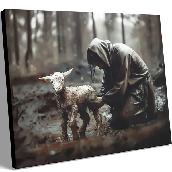 Multicolor_Jesus_and_Lamb_Canvas_Wall_Art_Jesus_Rescues_Lost_Lamb_Picture_Wall_Art_Canvas_Print_Christian_Home_Decor_12x16_inch