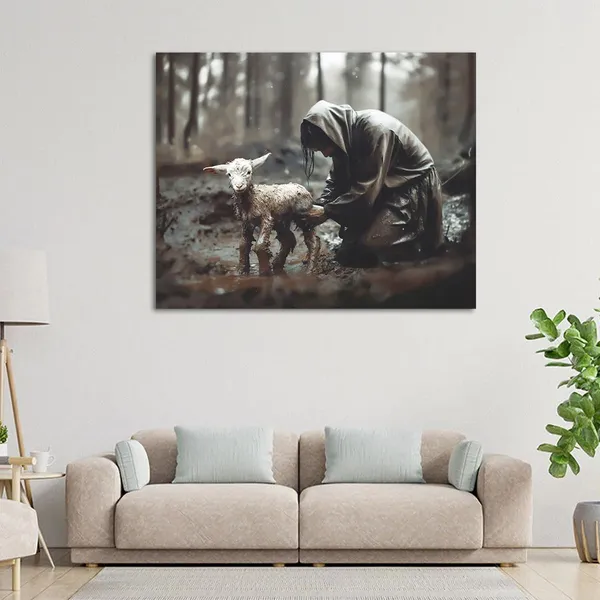 Multicolor_Jesus_and_Lamb_Canvas_Wall_Art_Jesus_Rescues_Lost_Lamb_Picture_Wall_Art_Canvas_Print_Christian_Home_Decor_12x16_inch