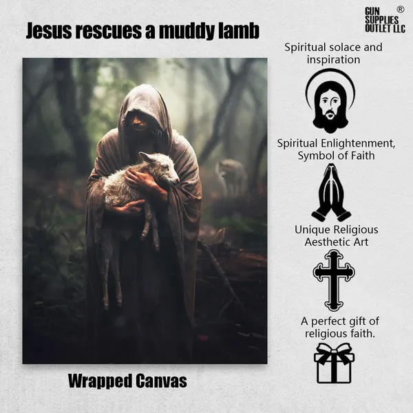 Multicolor_Jesus_and_Lamb_Canvas_Wall_Art_Jesus_Rescues_A_Muddy_Lamb_Picture_Wall_Art_Canvas_Print_Christian_Home_Decor_12x16_inch