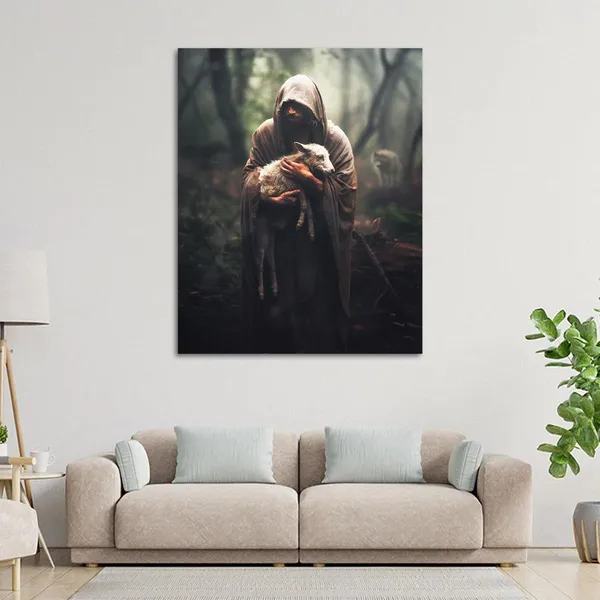 Multicolor_Jesus_and_Lamb_Canvas_Wall_Art_Jesus_Rescues_A_Muddy_Lamb_Picture_Wall_Art_Canvas_Print_Christian_Home_Decor_12x16_inch