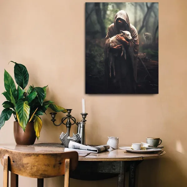 Multicolor_Jesus_and_Lamb_Canvas_Wall_Art_Jesus_Rescues_A_Muddy_Lamb_Picture_Wall_Art_Canvas_Print_Christian_Home_Decor_12x16_inch