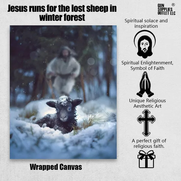 Multicolor_Jesus_and_Lamb_Canvas_Wall_Art_Jesus_Runs_|_For_the_Lost_Sheep_In_Winter_|_Forest_Picture_Wall_Art_Canvas_Print_Christian_Home_Decor_12x16_inch