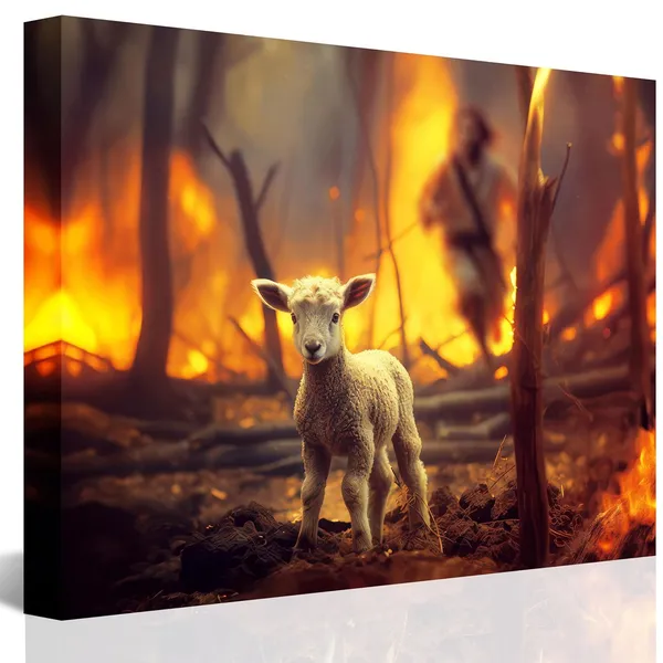 Multicolor_Jesus_and_Lamb_Canvas_Wall_Art_Lamb_Lost_in_the_|_Forest_Fire_Picture_Wall_Art_Canvas_Print_Christian_Home_Decor_12x16_inch