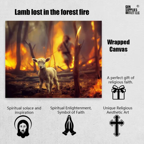 Multicolor_Jesus_and_Lamb_Canvas_Wall_Art_Lamb_Lost_in_the_|_Forest_Fire_Picture_Wall_Art_Canvas_Print_Christian_Home_Decor_12x16_inch