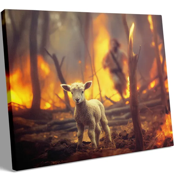 Multicolor_Jesus_and_Lamb_Canvas_Wall_Art_Lamb_Lost_in_the_|_Forest_Fire_Picture_Wall_Art_Canvas_Print_Christian_Home_Decor_12x16_inch