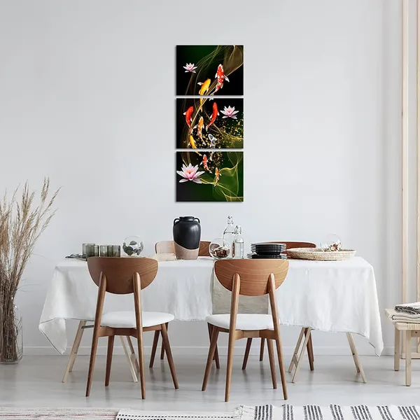 Multicolor_3_Piece_Nine_Koi_Fish_Canvas_Painting_Wall_Art_Feng_Shui_Lucky_Carp_in_Lotus_Pond_Picture_Prints_Traditional_Chinese_Painting_Poster_|_For_Bathroom_Spa_Room_Decor_Framed_12x16inchx3pcs
