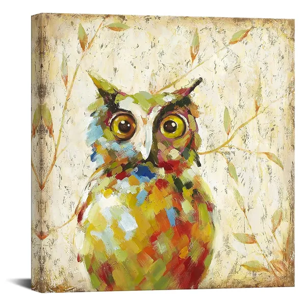 Multicolor_Funny_Owl_Canvas_Wall_Art_Cute_Animal_Pictures_Artwork_Vintage_Bird_Poster_Prints_|_For_Living_Room_Bedroom_Kid's_Room_Decoration_Modern_Wall_Decor_Ready_to_Hang_24x24_inch