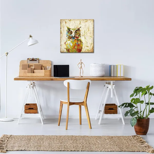 Multicolor_Funny_Owl_Canvas_Wall_Art_Cute_Animal_Pictures_Artwork_Vintage_Bird_Poster_Prints_|_For_Living_Room_Bedroom_Kid's_Room_Decoration_Modern_Wall_Decor_Ready_to_Hang_24x24_inch