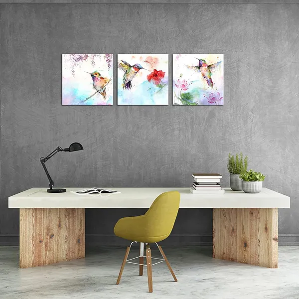 Multicolor_3Pcs_Bird_Canvas_Wall_Art_Animal_Picture_Artwork_Hummingbirds_and_Red_Purple_Flower_Canvas_Print_Abstract_Painting_Vintage_Wall_Decor_|_For_Bedroom_Office_Farmhouse_12x12inchx3pcs_(Small)