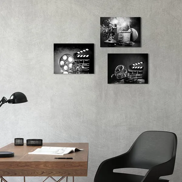 Multicolor_3_Piece_Black_and_White_Canvas_Wall_Art_Filmmaking_Concept_Scene_Pictures_Classic_Old_Fashion_Film_Reels_Poster_Artwork_|_For_Bar_Pub_Home_Movie_Theater_Media_Room_Decor_Ready_to_Hang_12x16inchx3pcs