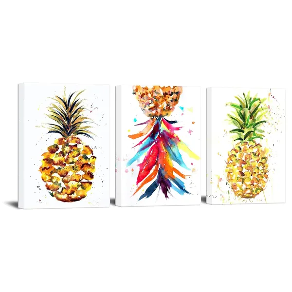 Multicolor_3_Piece_Canvas_Wall_Art_Colorful_Hawaii_Pineapple_Painting_Modern_Tropical_Fruit_Picture_Still_Life_Artwork_|_For_Kitchen_Living_Room_Office_Decorations_Framed_12x16inchx3pcs