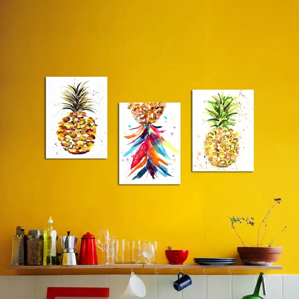 Multicolor_3_Piece_Canvas_Wall_Art_Colorful_Hawaii_Pineapple_Painting_Modern_Tropical_Fruit_Picture_Still_Life_Artwork_|_For_Kitchen_Living_Room_Office_Decorations_Framed_12x16inchx3pcs